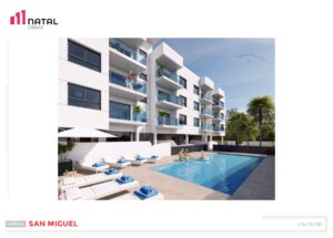 Vista piscina en 3D de obra nueva en edificio San Miguel