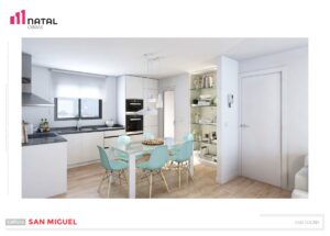 Vista dee cocina en 3D de obra nueva en edificio San Miguel
