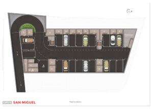 Plano de planta sótano en 2D de obra nueva en edificio San Miguel