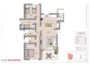 Plano 2D de vivienda tipo A/Planta 1-2 y 3 de obra nueva en edificio San Miguel